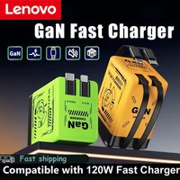 Lenovo GaN Charger 120W Fast Charging, Retractable Type C Lightning Cable Built in Portable Adapter for iPhone iPad Samsung