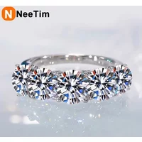 NeeTim 5mm 6.5mm Full Moissanite Ring for Women S925 Sterling Silver Eternity Sparkling Diamond Band Wedding Rings Jewelry