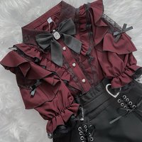Summer Japanese Kawaii Fashion Lolita Shirts Women Elegant Cute Sweet Style Blouse Y2K Aesthetic Gothic Long Sleeve Chic Tops