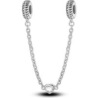 925 Sterling Silver Minimal Heart Safety Chain Charm Clear CZ Stopper Fit Bracelets Anti Fall DIY Women Jewelry Accessory