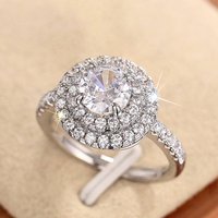 Huitan Trendy Women Ring Inlaid Sparkling Round Cubic Zirconia Elegant Accessories Charming Jewelry for Wedding Engagement Daily