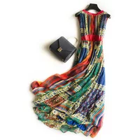 Summer Boho Dress Women New 100% Silk Dress Sleeveless O-neck Printing Long Dresses For Women Clothing Vestido De Mujer Zm3054