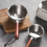 New Gravy Stainless Steel Oil Sprinkling Small Pot with Wooden Handle Hot Oil Household Kitchen Multifunction Milk Pot