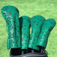 1pc/4pcs Driver/Fairway/Hybrid Headcovers Set - Green Crown & Cheese Pattern Golf Club Head Covers, Premium PU,