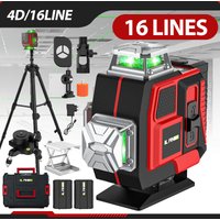 4D 16-liniowy supermocny laserowy poziomica z zieloną wiązką, automatyczna funkcja utrzymywania linii pod kątem 3 stopni, 360-stopniowy, wielokierunkowy, poziomy i pionowy, wysokoprecyzyjny miernik