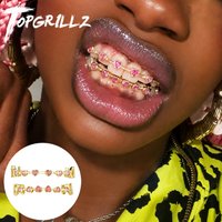 TOPGRILLZ Hip Hop Y2K Copper Grillz Set Pink And Clear Heart CZ Top Bottom Teeth Cap Sweet Cool Bling Jewelry For Women Men