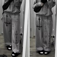 2026 American High Street Retro Gothic Cross Printed Wide Leg Sweatpants Men Harajuku Y2K Fashion Striped Casual Sports Pants