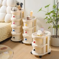 Modern Bathroom Cabinet, Modern Cream Color Space-Saving Bathroom Storage Cabinet | Multi-Functional Rolling Organizer with Whee