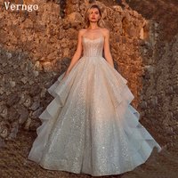 Verngo Champagne Glitter Tulle Wedding Dress Strapless A Line Luxury Bridal Gowns Women Lace Up Bride Dresses Customized