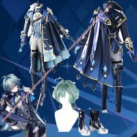 Wig shoes Uniform Cloak Knights of Favonius Halloween Party Genshin Impact Lohen Cosplay Costume set men Role Play Outfit Prop