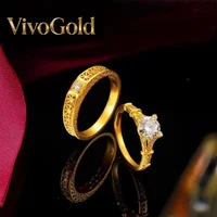 VivoGold9999 genuine gold 24K pure gold high-end Eiffel Tower couple ring gold ring adjustable men's and women's gold jewelry ri image 4