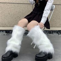 Women's Artificial Fur Leg Warmers Japanese Lolita Autumn And Winter Black And White Knitted Socks Leg Warmers For Women