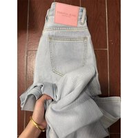 Moonlight Blue Draped Jeans for Women,High-Waisted Slimming Light-Colored Versatile Loose Casual Straight Pants ins