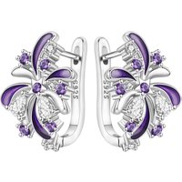 PANPOKI S925 Sterling Silver Purple Zircon Lucky Symbol Earrings Hoop Earrings Women Jewelry Original Trendy Anniversary Gifts