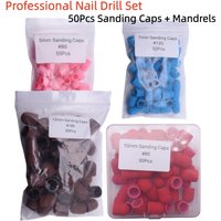 50Pcs Sanding Caps with Mandrel – Nail Drill Sleeves Set for Manicure, Pedicure & Callus