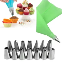 16pcs/Set Confectionery Bag With Nozzles Icing Piping Tips Stainless Steel Cake Decorating Tool Pastry Cream Spout Baking Tool