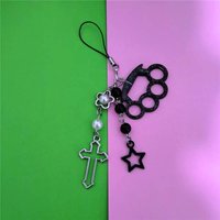 2000s Harajuku Knuckle Keychain Cute Pearl Star Cross Keychain for Bags Kawaii Gyaru Accessories scene jewelry