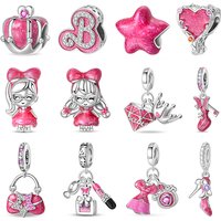 New 925 Silver Fashion Pink Princess Skirt Bag Lipstick Charms Beads Fit 3mm 925 Original Bracelet DIY Jewelry Birthday Gift