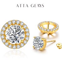 ATTAGEMS New Chamrs 1.0 Carat Moissanite D Color Diamond Detachable Stud Earrings for Women Solid 925 Sterling Silver Jewelry