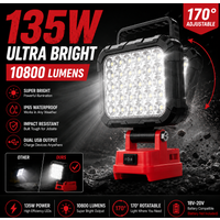 Lampa LED kompatybilna z akumulatorami Milwaukee M18, przenośny reflektor, bezprzewodowa latarka, lampa robocza, do wędkowania, ręczna lampa awaryjna.