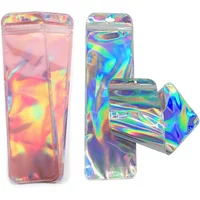 100/200pcs Long Packaging Bags Ziplock Laser Seal Pouch For Party Nail Eyelash Favor Food Storage Jewelry Display Festive Bag
