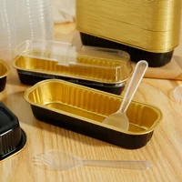 150Pcs Mini Cake Pans with Lids and Spoons 200ml Non-Stick Foil Baking Loaf Pans Rectangular Foil Bread Container for Kitchen