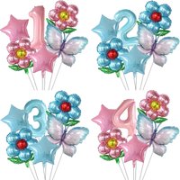 Butterfly 40inch Number Balloons Set Pink Blue Sunflower Baby Shower Decor Helium Ballon Birthday Party Wedding Globos Supplies