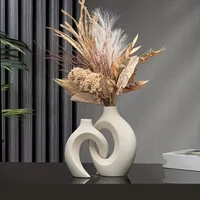 Nordic Modern Imitation Ceramic Hollow Flower Vases Set of 2 Plastic Home Decor for Living Room