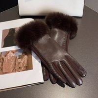 Damen-PU-Lederhandschuhe für kaltes Wetter, warme Winterhandschuhe mit Kunstfellbesatz, Manschette, Thermofutter, Party-Handschuhe