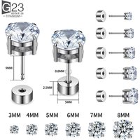2Pcs 20G G23 Titanium 3/4/5/6/7/8mm CZ Earrings for Women Men, Titanium perforation Flatback Cubic Zirconia Earring Piercing