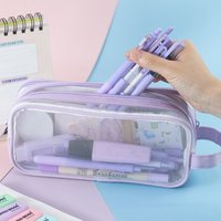✰✪Transparent Large Mesh Pencil Case Double Layer Pencil Bag Handheld Portable Multifunctional Cosmetic Bag Stationery Storage