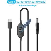 USB C PD to DC 5V 9V 12V 15V 20V 28V Adjustable Voltage Power Boost Cable 140W 5.5X2.5mm Universal Adapter Cord for Laptop