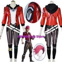 Vi Cosplay Game LOL Arcane Costume Piltover Enforcer Outfit Vi Uniform Red Wig Suit Halloween Carnival Role Play Props Woman