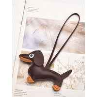 Leather Dachshund Dog Collar Pendant Keychain Car Key Ring Bag Accessory Pet-Themed Gift Item