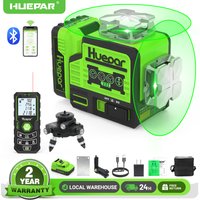 Huepar P02CG 8-Linien-Laser-Nivelliergerät, grüner Strahl, selbstnivellierend, Kreuzlinie 360 ° Laser Level Tool Set mit Adapter/Laser-Entfernungsmesser