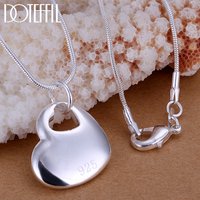 DOTEFFIL 925 Sterling Silver Solid Heart Smooth Pendant Necklace Chain For Woman Man Wedding Engagement Party Charm Jewelry