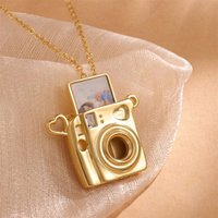 Retro Camera Necklace Custom Photo Locket Pull-out Album Frame Pendant for Couples Lovers Anniversary Birthday Memory Gift