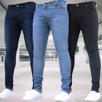 Jeans pour hommes Stretch Slim Fit Pantalon Streetwear Colthing Pantalon décontracté classique Skinny Zipper Denim Designer Vêtements Noir Bleu