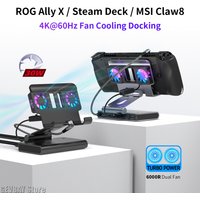 6-in-1 Gaming Console Cooling Dock with Metal Bracket RGB Dual Fans Adjustable Height for ROG ALLY Steam Deck LEGION Go Ipad