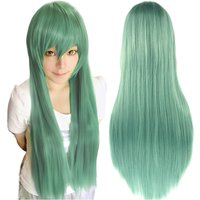 Synthetic Hair Light Green Straight Long Wig Anime Cosplay Mion Sonozaki Halloween Costume Hair Shion Sonozaki Wig with Bangs