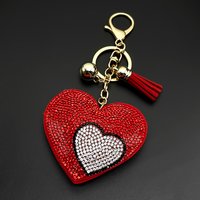 Two Heart Love Keychain Women Red White Rhinestone Romantic Keyring Jewelry Female Fashion Bag Charm For Valentine'S Day Gift