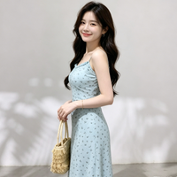 Summer plus Size Women's Slimming Beautiful Holiday Style Long Dress Blue Floral Print Strapless Dress High Waist A-Line Skirt
