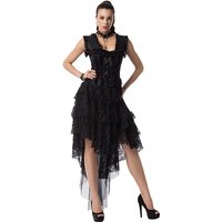 Black Floral Lace Long Asymmetrical Victorian Steampunk Dress Cosplay Adult Vintage Medieval Costume Woman Sexy Gothic Clothes