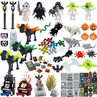MOC Halloween Festival DIY Scene Building Blocks Skeleton Soldier Flame Horse Bat Snake Spider Pumpkin Head Tombstone Brick Gift