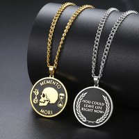 Memento Mori Stoic Pendant Necklace for Men Women Double Sided Engraved Stainless Steel Chain Motivational Stoicism Jewelry Gift