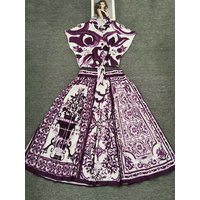Design retro geometric print lapel short tie waist shirt two-piece 2026 summer women's dress+high waist loose skirt fashion suit