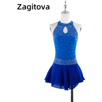 Custom Figure Skating Dress Sapphire For Women And Girls Ice Skating Clothes Sleeveless Condole Belt With Rhinestones