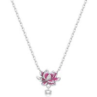 Orstarry 925 Sterling Silver Pink Lotus Flower Pearl Necklace Pendant Women Birthday Wedding Anniversary Gifts Original Jewelry