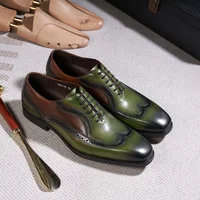 Oxfords italiens de luxe en cuir véritable pour hommes, chaussures de soirée de mariage à bout d'aile, classiques à lacets, chaussures formelles de bureau