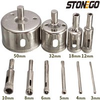 STONEGO 10PCS Diamond Coated Hole Saw Core Drill Bit Tile Marble Glass Ceramic Drill Bit Set 3mm-50mm